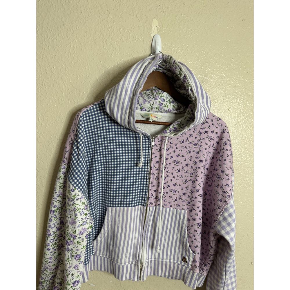 Teddy Fresh Lavender Patchwork Zip-Up Hoodie Womans 3XL Floral Gingham - Picture 8 of 12
